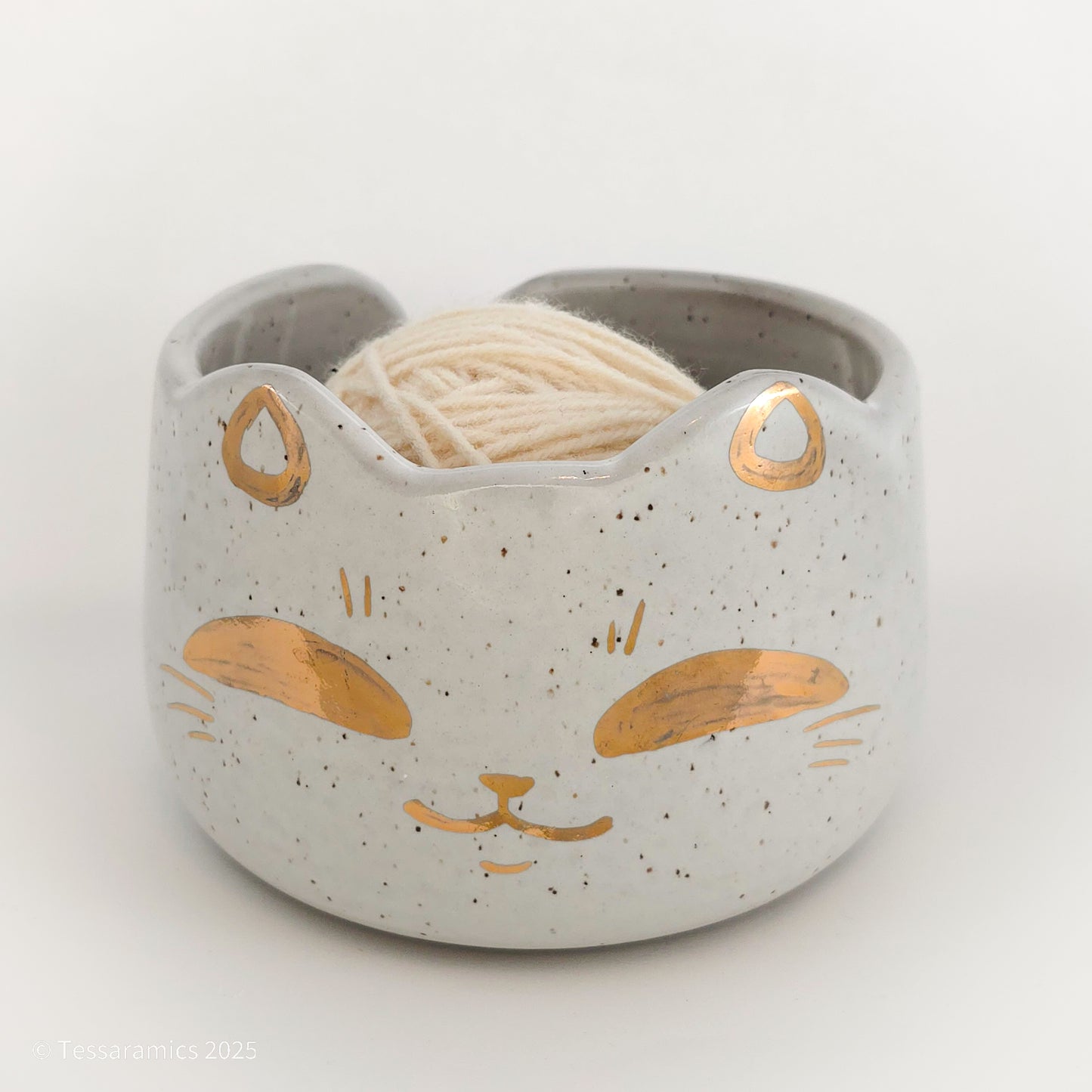 Large Cat Yarn Bowl with Gold*