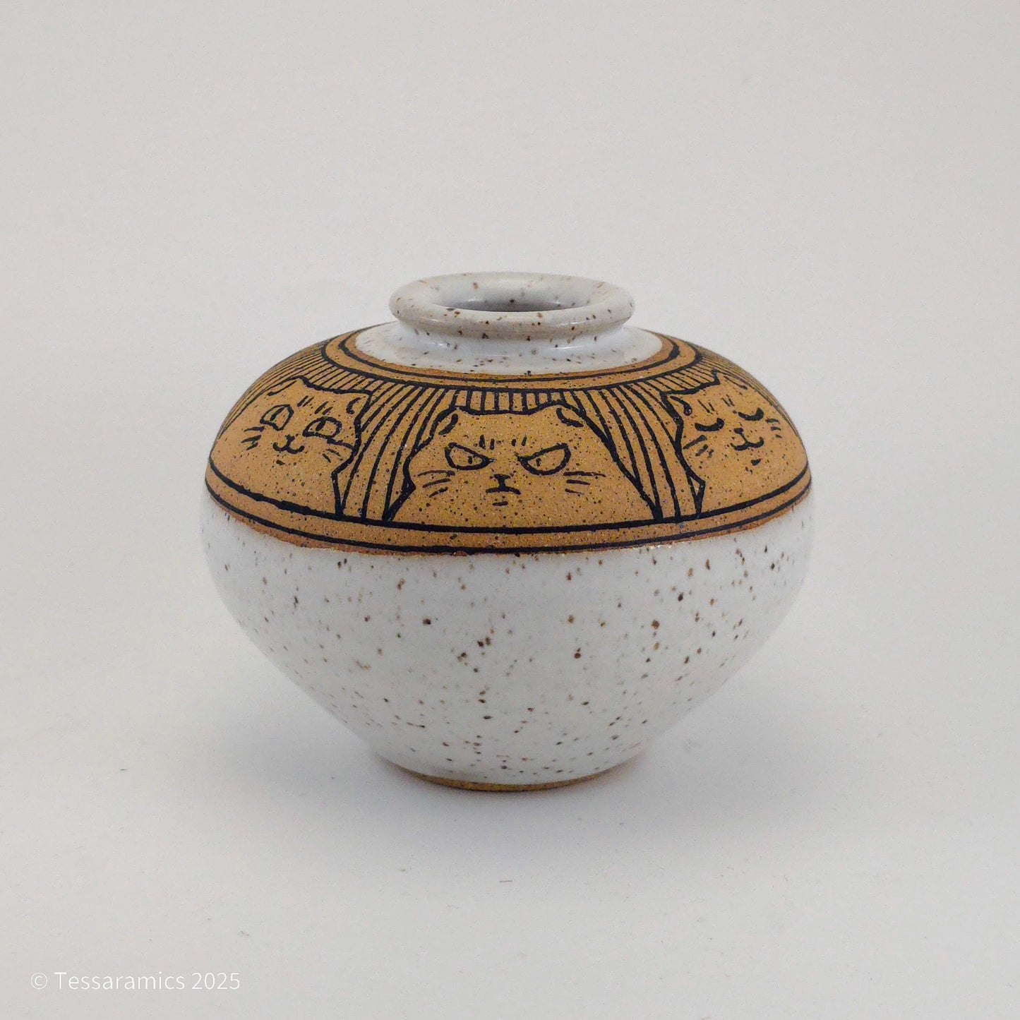 Speckled Bud Vase with Cats