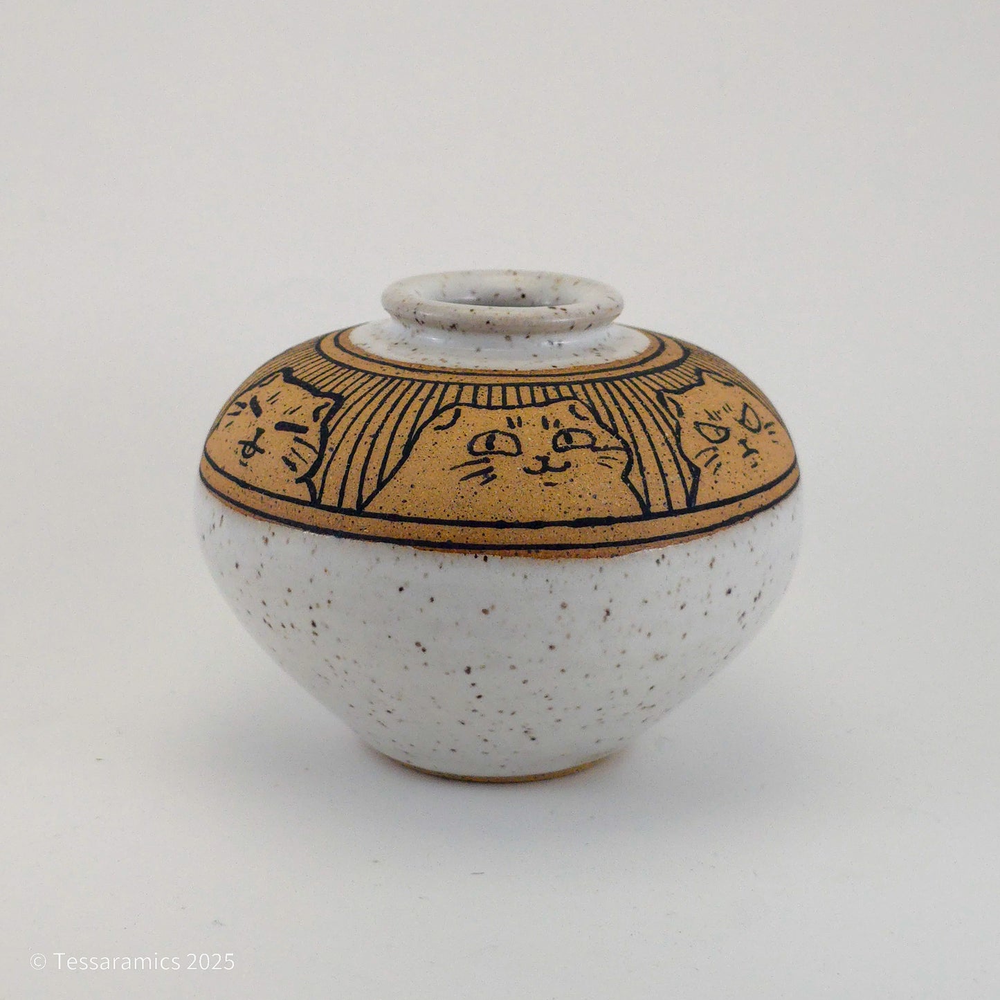Speckled Bud Vase with Cats