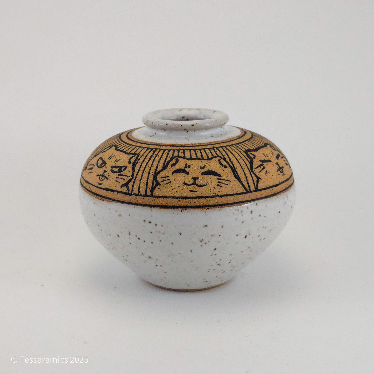 Speckled Bud Vase with Cats
