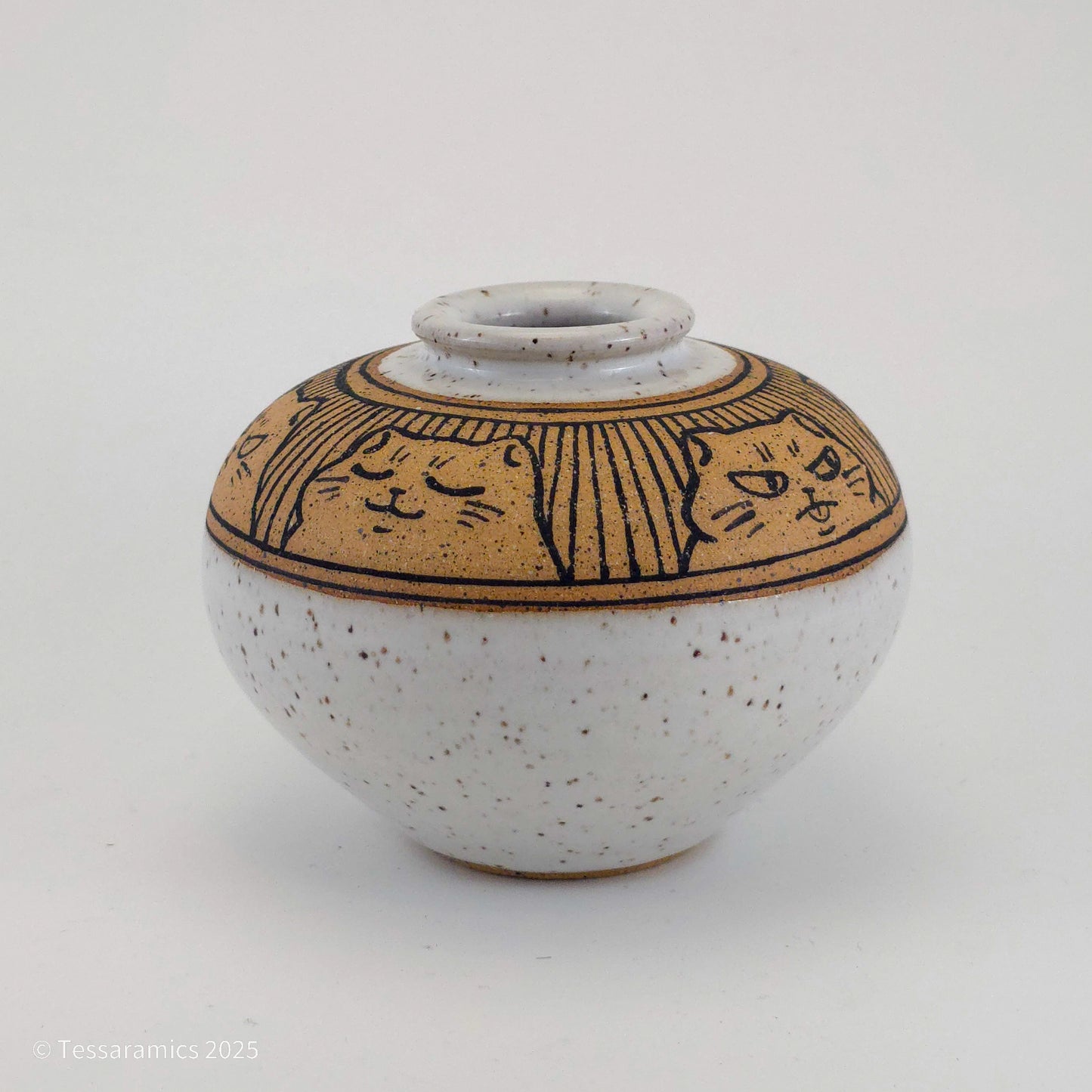 Speckled Bud Vase with Cats
