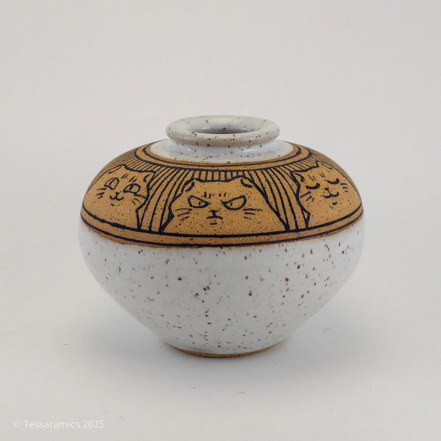 Speckled Bud Vase with Cats
