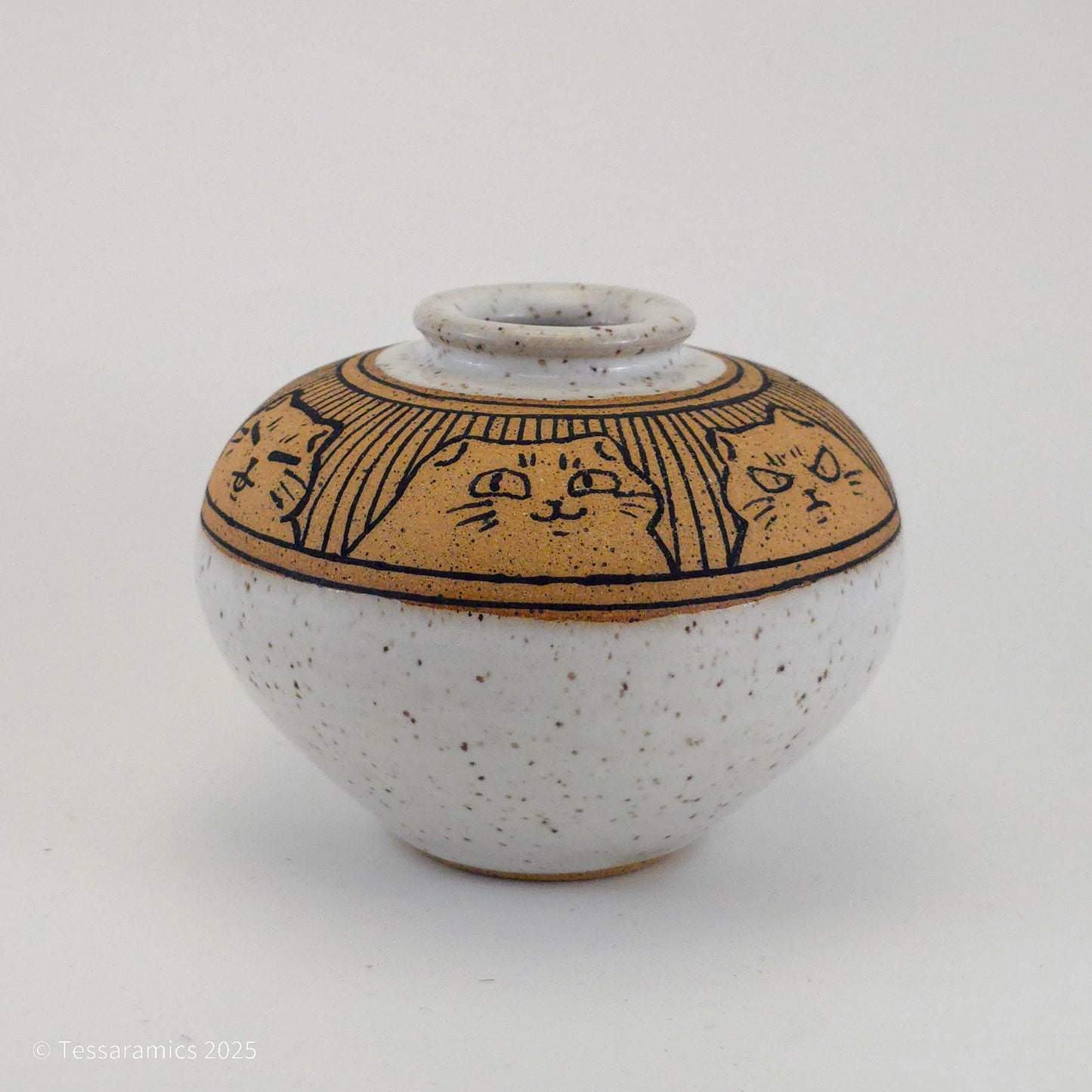 Speckled Bud Vase with Cats