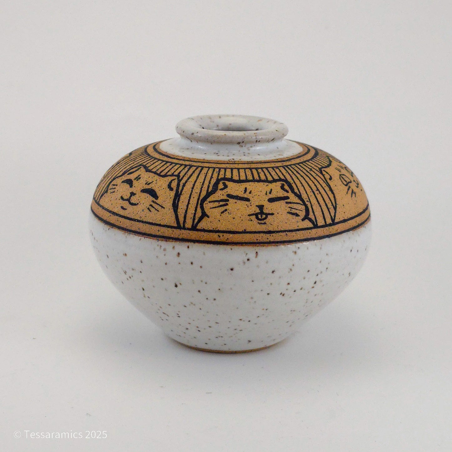 Speckled Bud Vase with Cats
