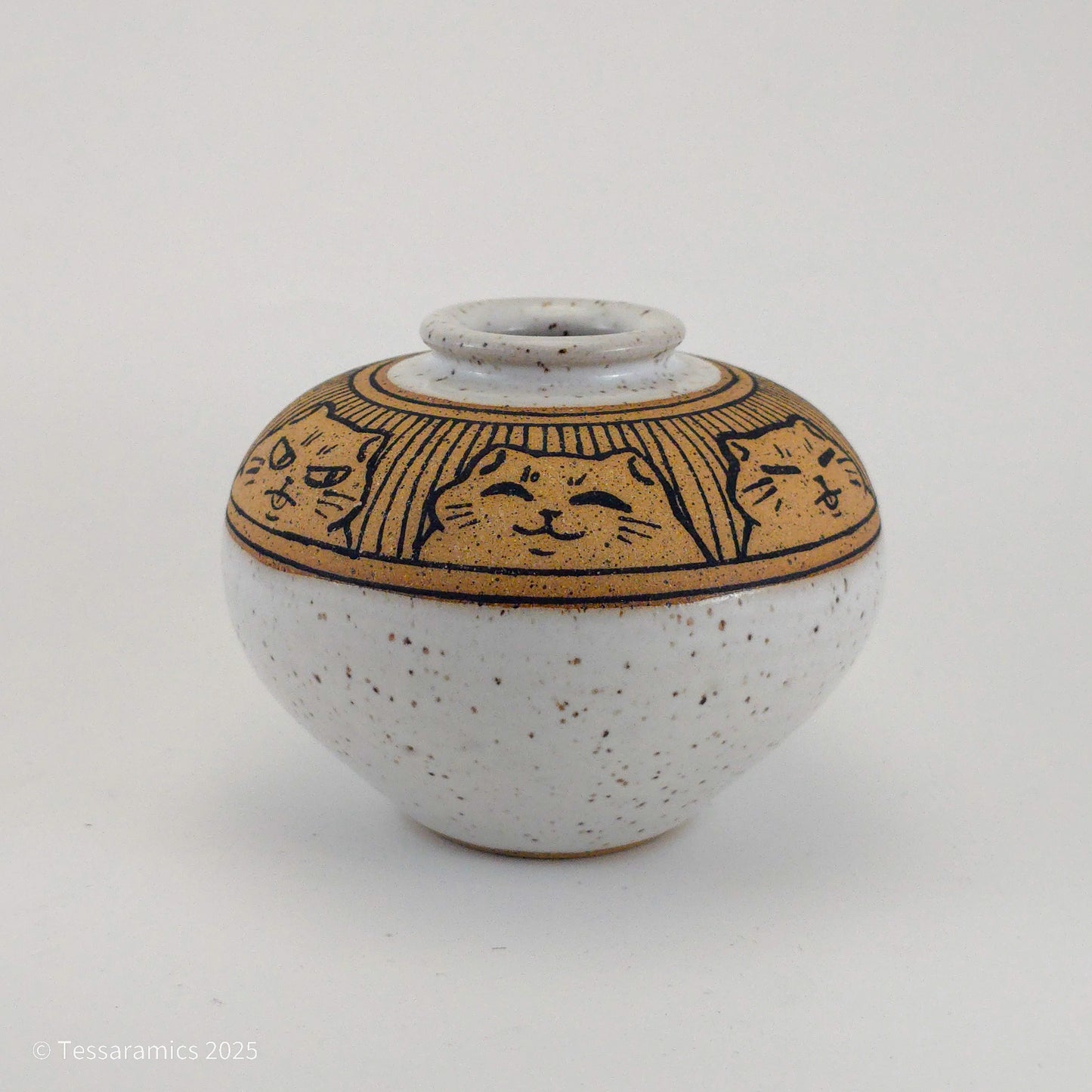 Speckled Bud Vase with Cats