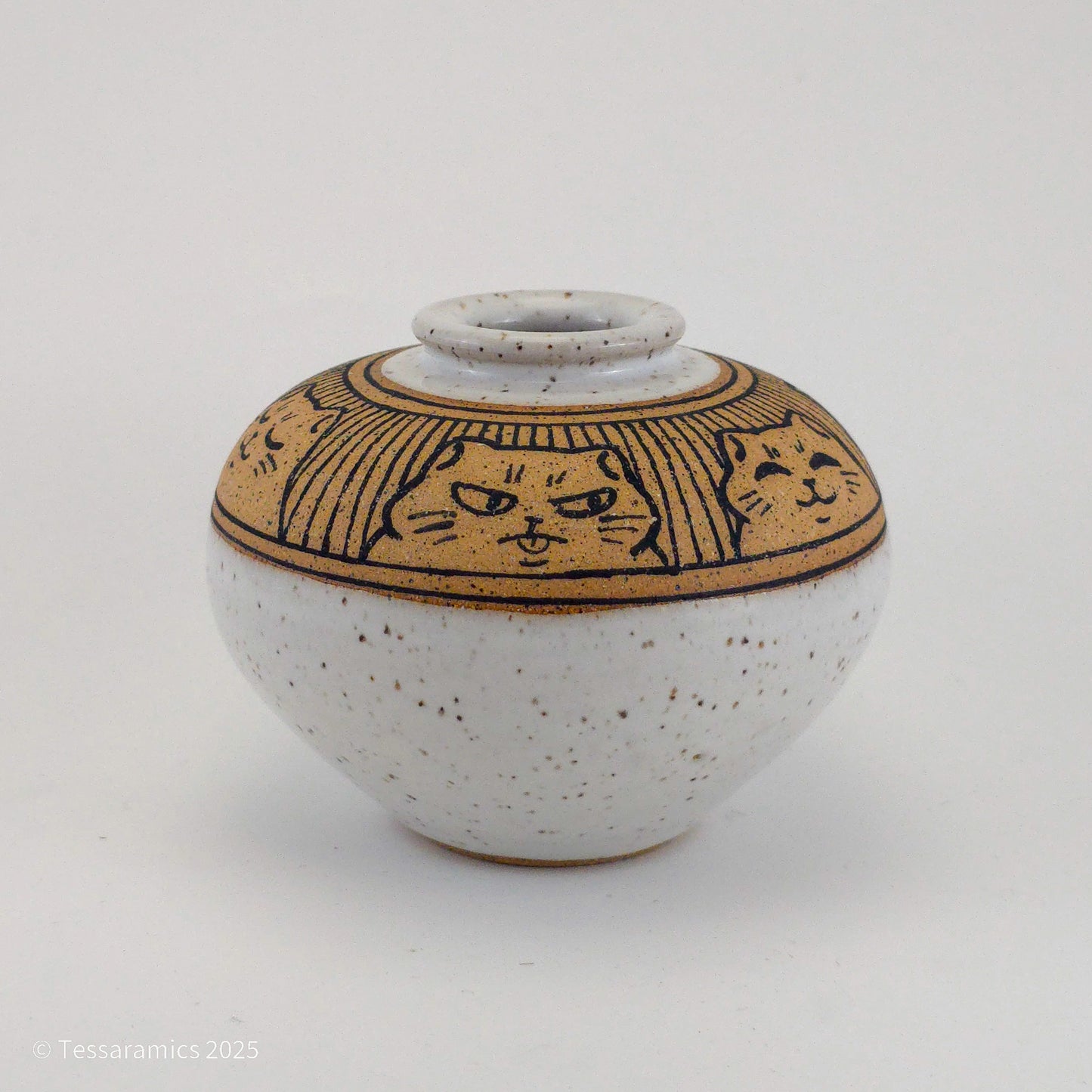 Speckled Bud Vase with Cats