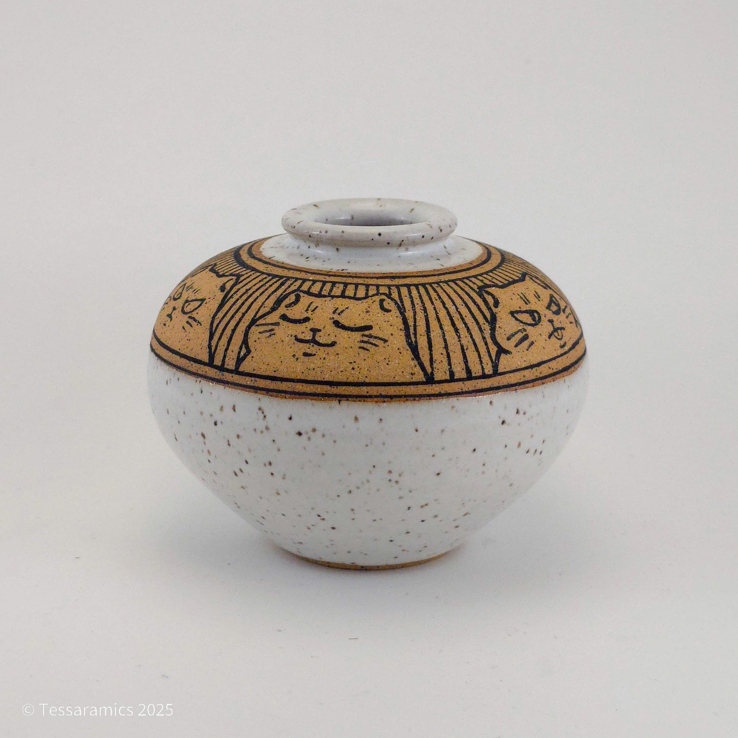 Speckled Bud Vase with Cats