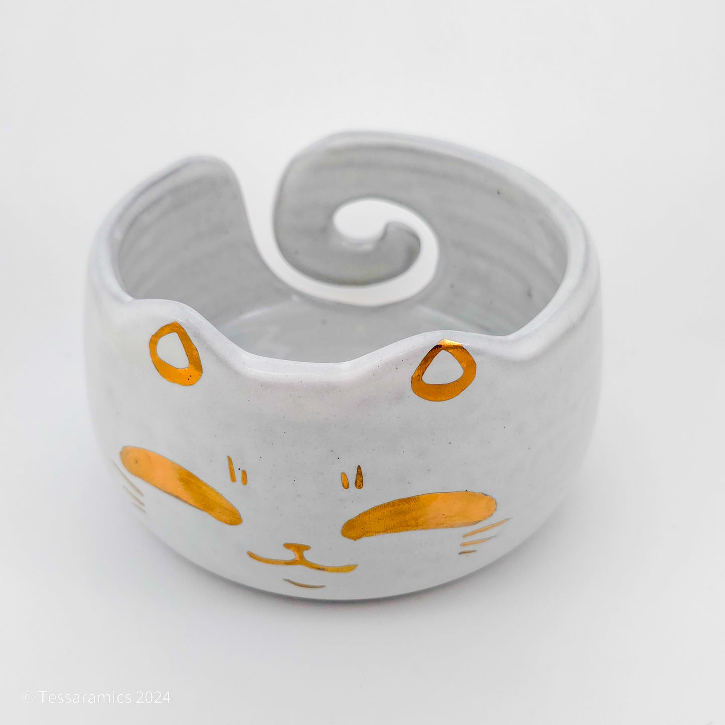 Cat Yarn Bowl with Gold