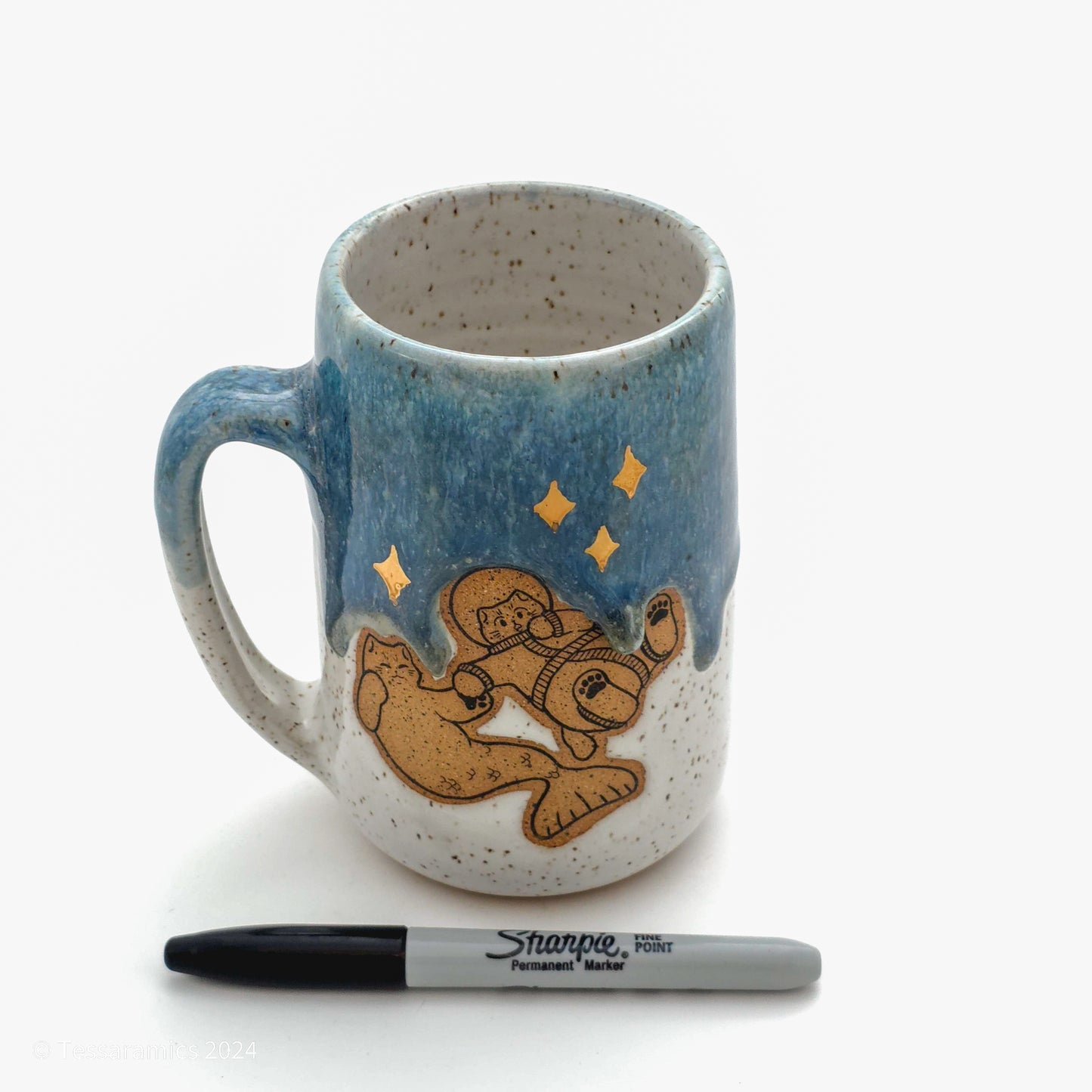 16 oz Space Boy and Prince of The Sea Mug in Drippy Blue Glaze