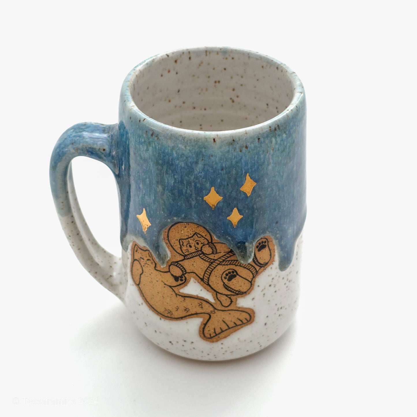 16 oz Space Boy and Prince of The Sea Mug in Drippy Blue Glaze