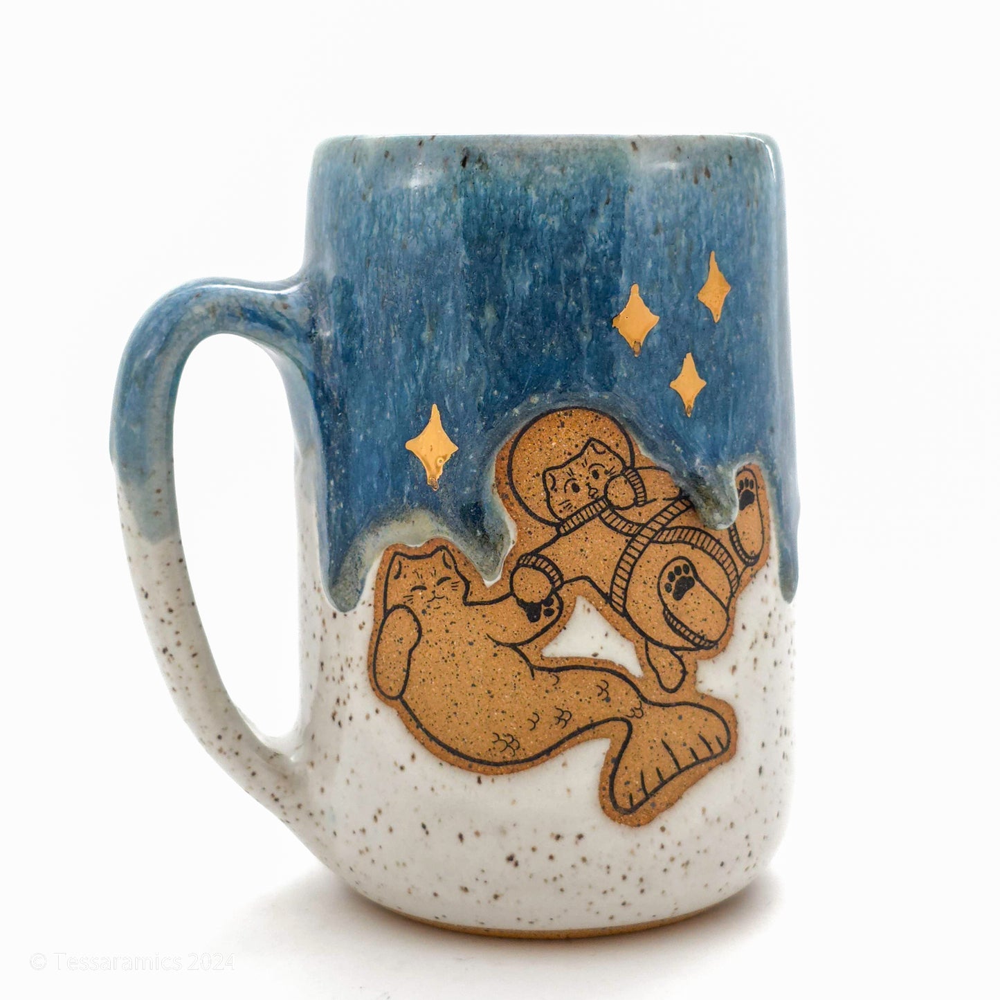 16 oz Space Boy and Prince of The Sea Mug in Drippy Blue Glaze