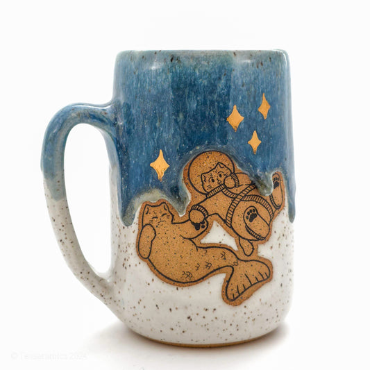 16 oz Space Boy and Prince of The Sea Mug in Drippy Blue Glaze