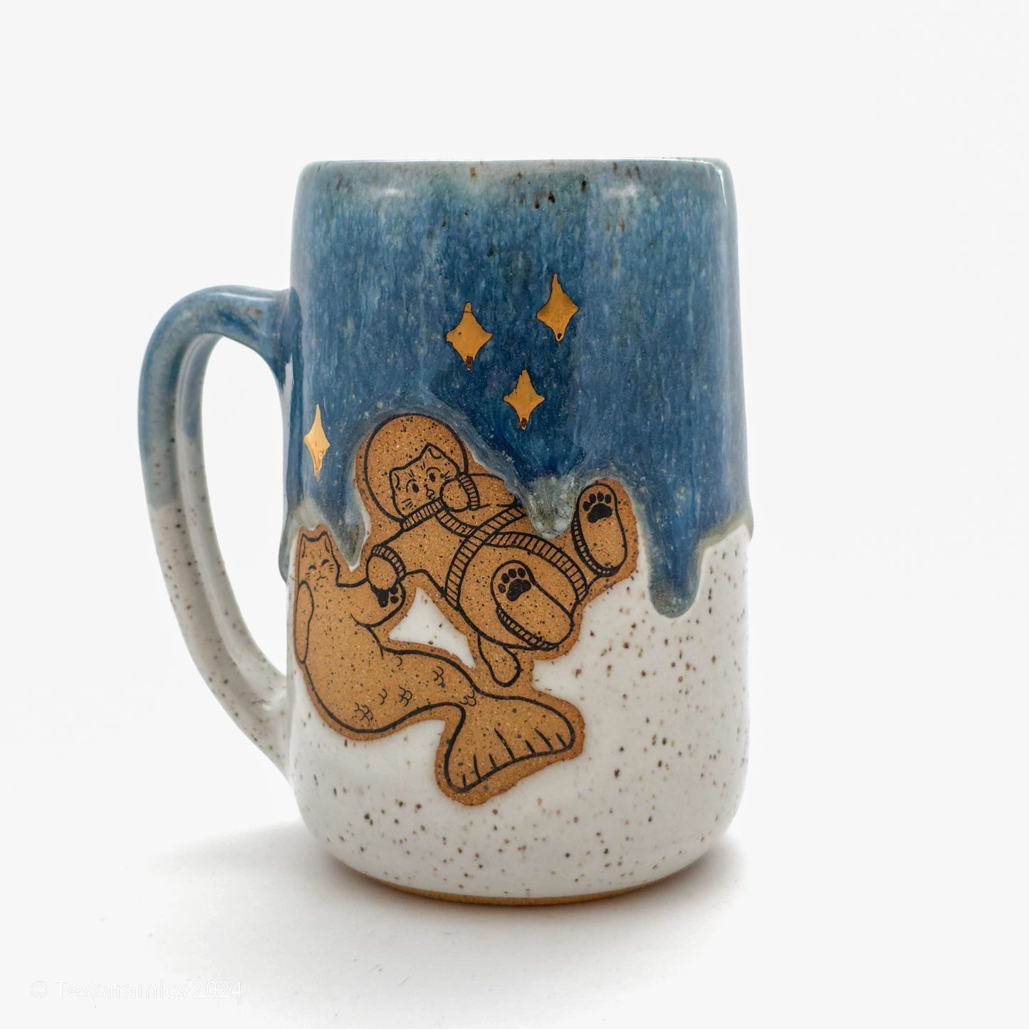 16 oz Space Boy and Prince of The Sea Mug in Drippy Blue Glaze