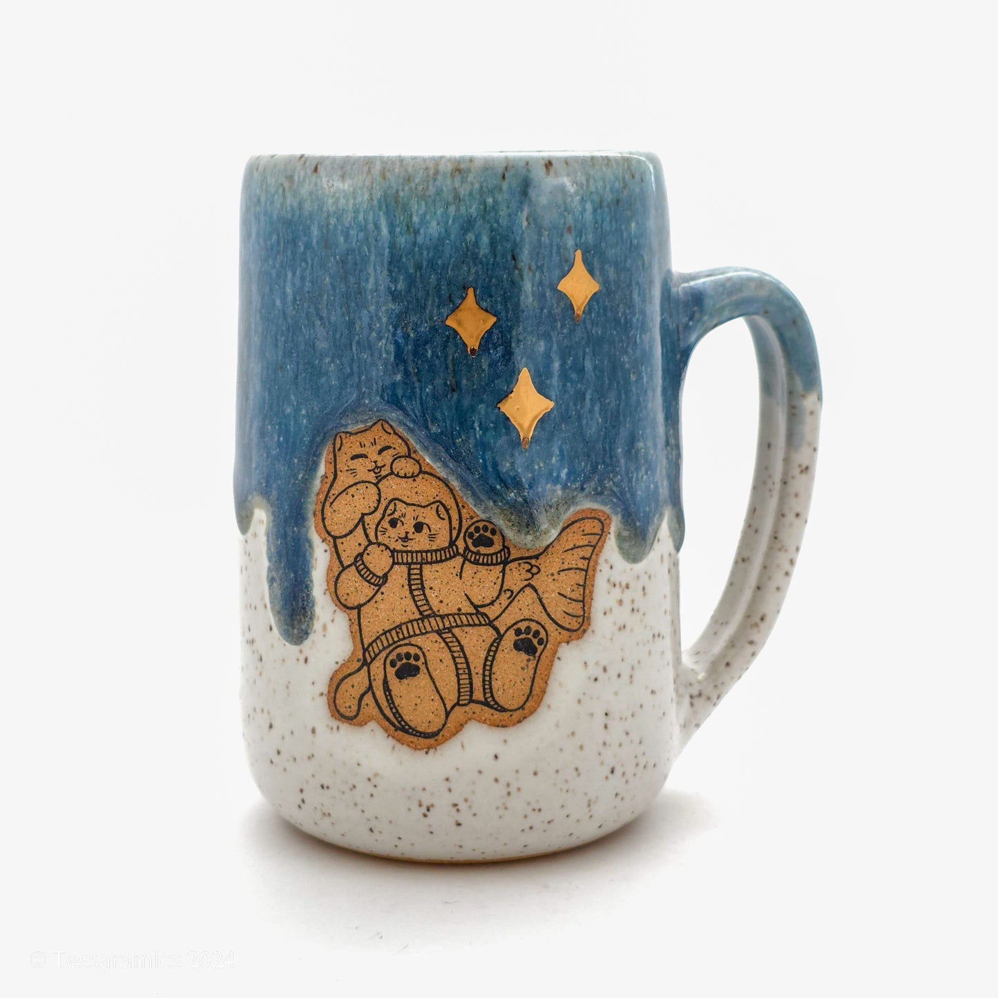 16 oz Space Boy and Prince of The Sea Mug in Drippy Blue Glaze