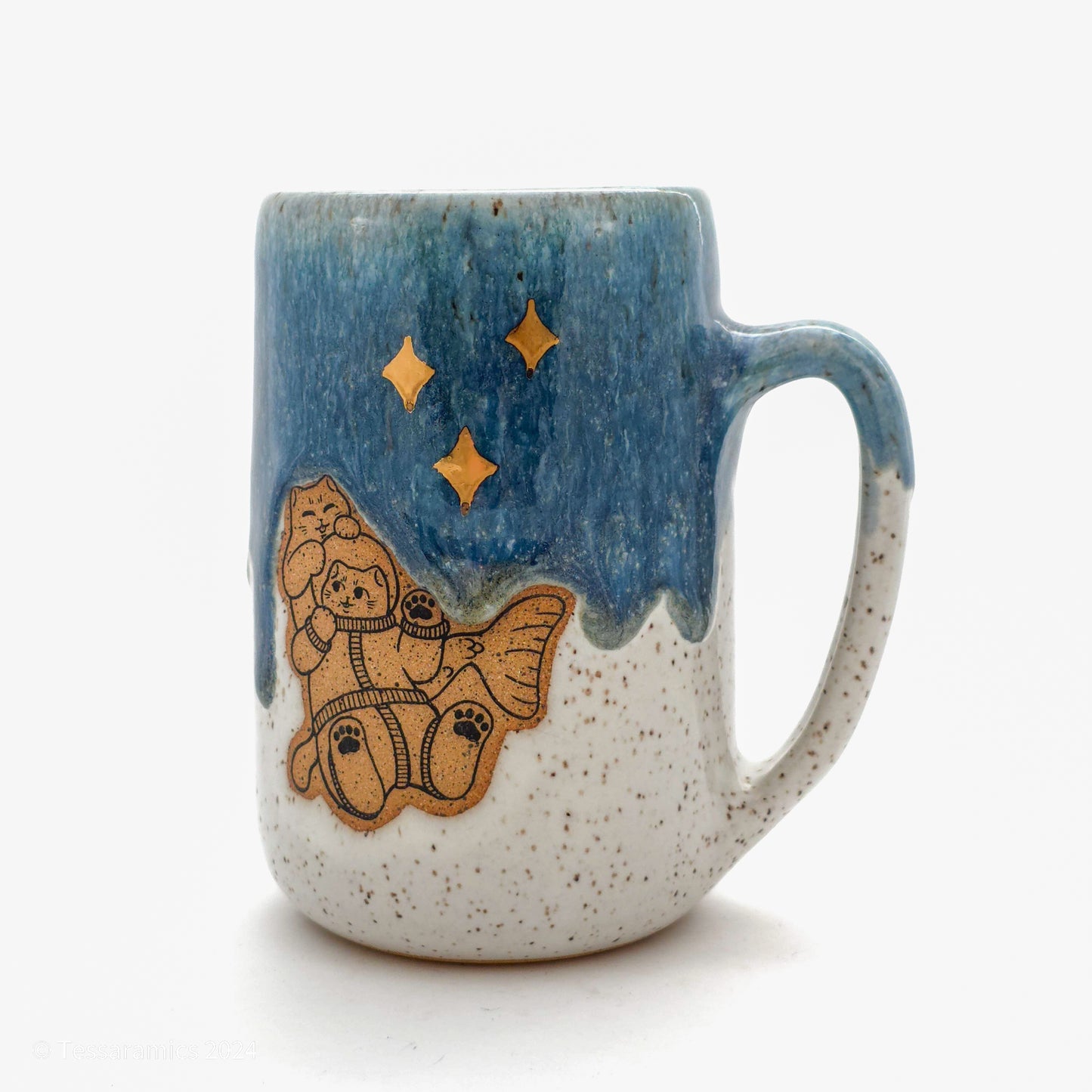 16 oz Space Boy and Prince of The Sea Mug in Drippy Blue Glaze