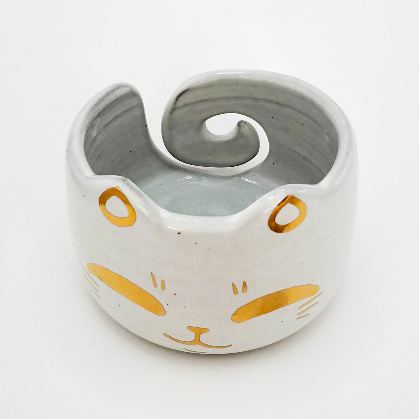 Smaller Cat Yarn Bowl with Gold