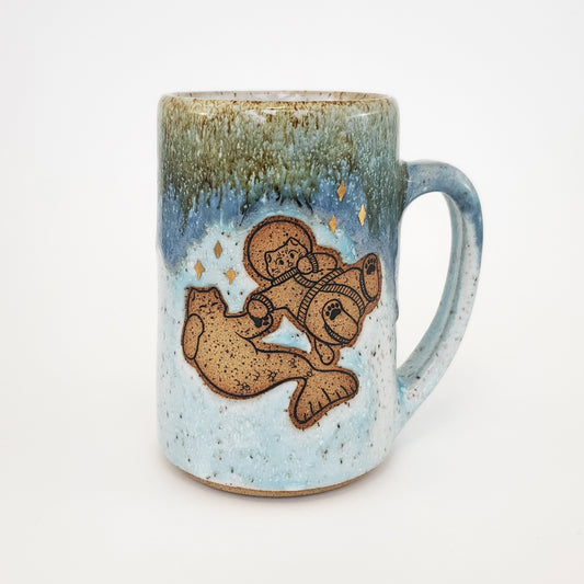 16 oz Space Boy and Prince of The Sea Mug in Drippy Blue Glaze